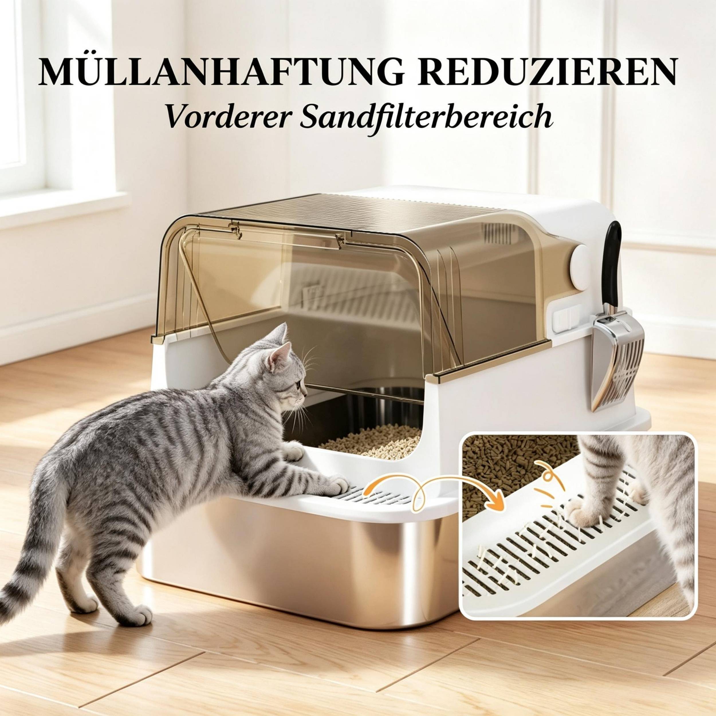 ComfortXL - Maison de toilette XL pour chat en acier inoxydable blanc 70 x 50 x 46,5 cm fermée avec contrôle des odeurs - Image 6