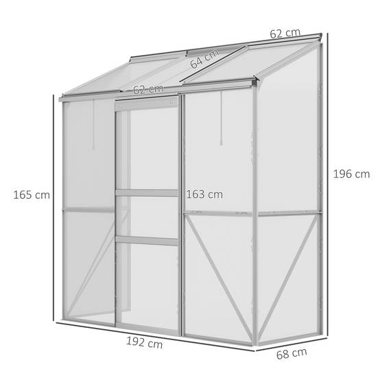 Serre adossée en polycarbonate et aluminium argent 192 x 68 x 196 cm - PANGIVO - Image 5
