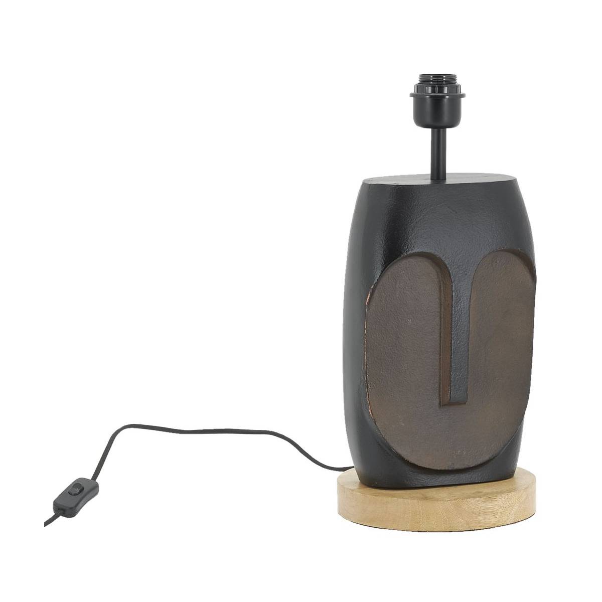 Aubry Gaspard - Pied de lampe Visage en aluminium noir et manguier - Imagen 1