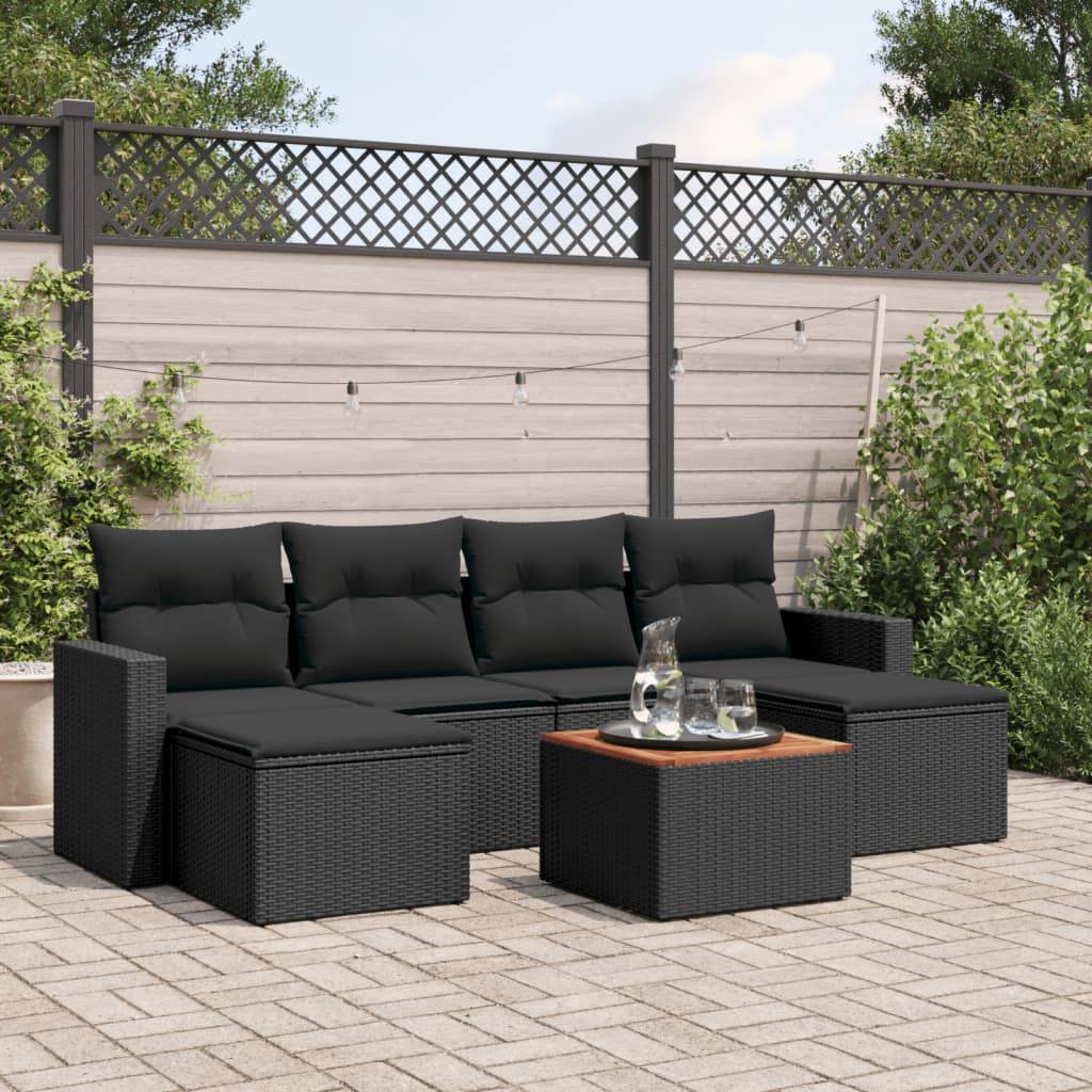 Salon de Jardin Bas 6 Places Résine Tressée Table en Bois d'Acacia pour Terrasse Noir – ComfortXL Outdoor Living - Image 1