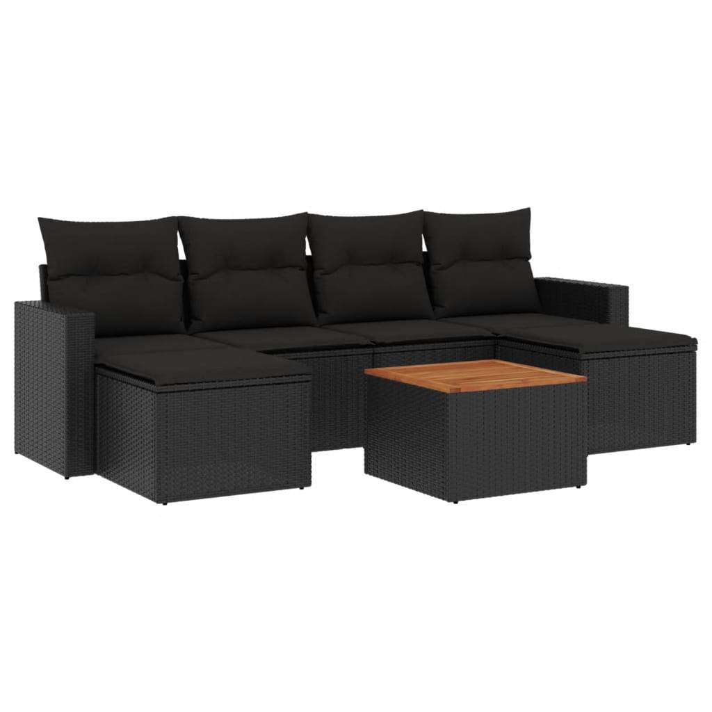 Salon de Jardin Bas 6 Places Résine Tressée Table en Bois d'Acacia pour Terrasse Noir – ComfortXL Outdoor Living - Image 2