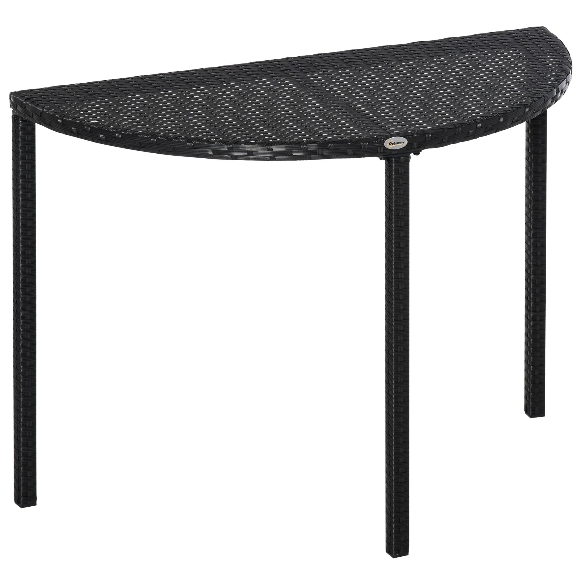 Table demi-lune Résine tressée Balcon Jardin Gain de place 100x50cm Noir - ComfortXL Outdoor Living - Image 1