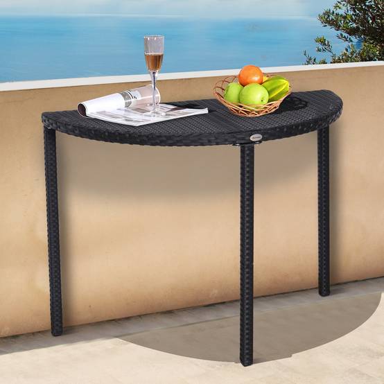 Table demi-lune Résine tressée Balcon Jardin Gain de place 100x50cm Noir - ComfortXL Outdoor Living - Image 3