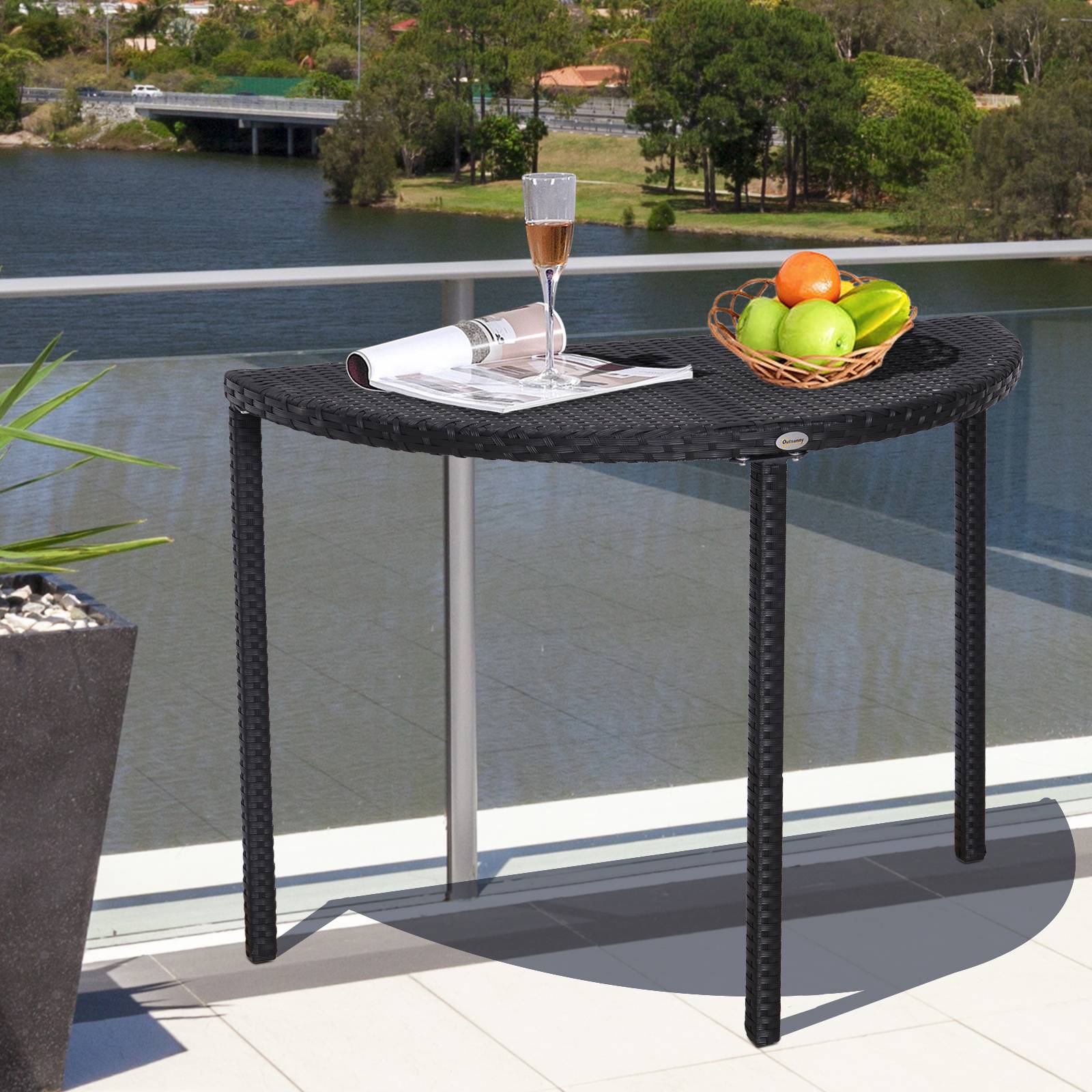Table demi-lune Résine tressée Balcon Jardin Gain de place 100x50cm Noir - ComfortXL Outdoor Living - Image 4