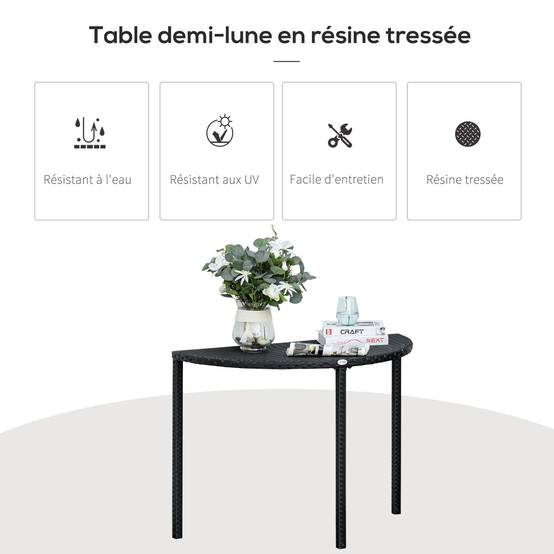 Table demi-lune Résine tressée Balcon Jardin Gain de place 100x50cm Noir - ComfortXL Outdoor Living - Image 7