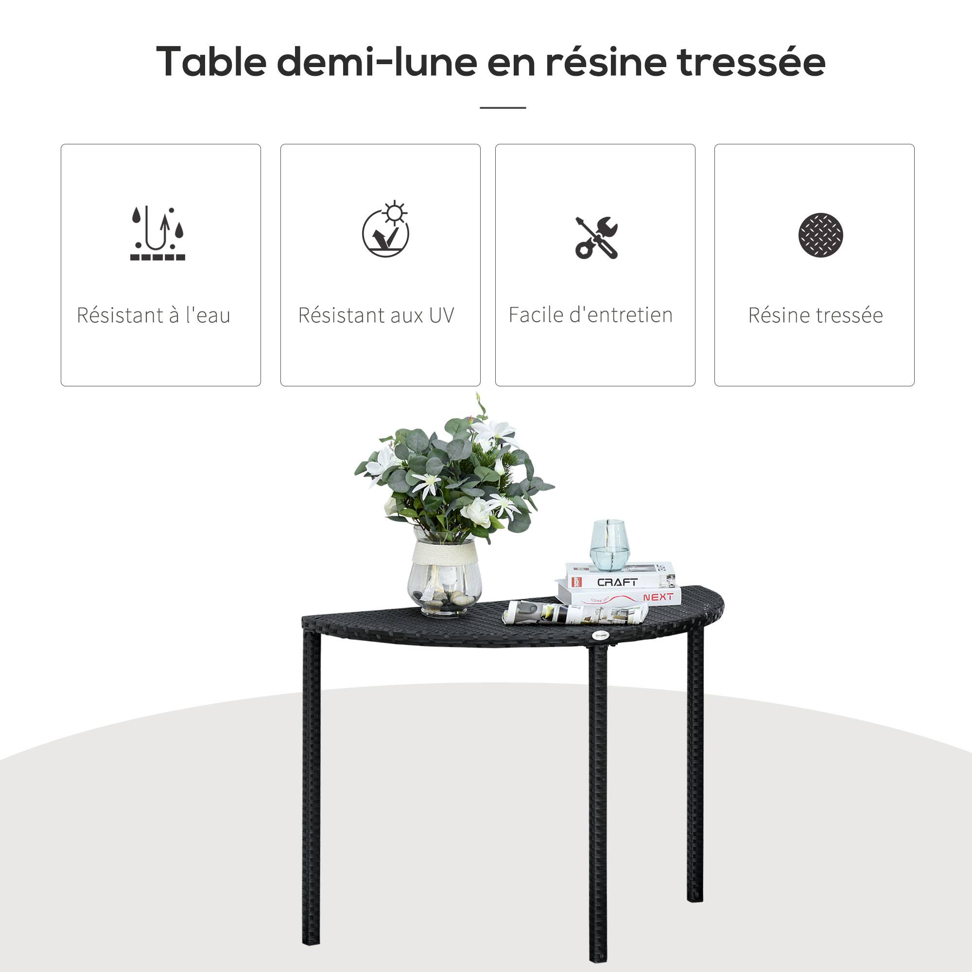 Table demi-lune Résine tressée Balcon Jardin Gain de place 100x50cm Noir - ComfortXL Outdoor Living - Image 7