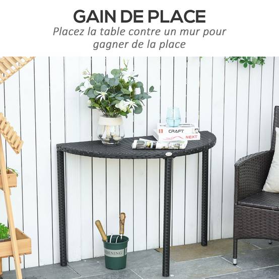 Table demi-lune Résine tressée Balcon Jardin Gain de place 100x50cm Noir - ComfortXL Outdoor Living - Image 6