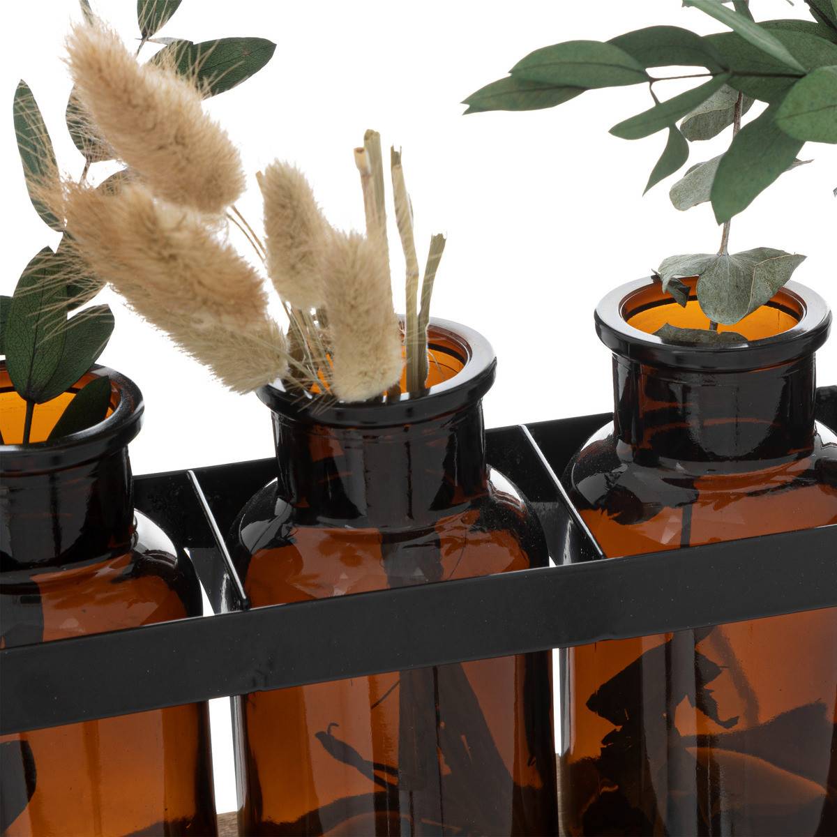 Compo 5 Soliflores avec Plantes séchées dans un socle en bois et métal - Image 2