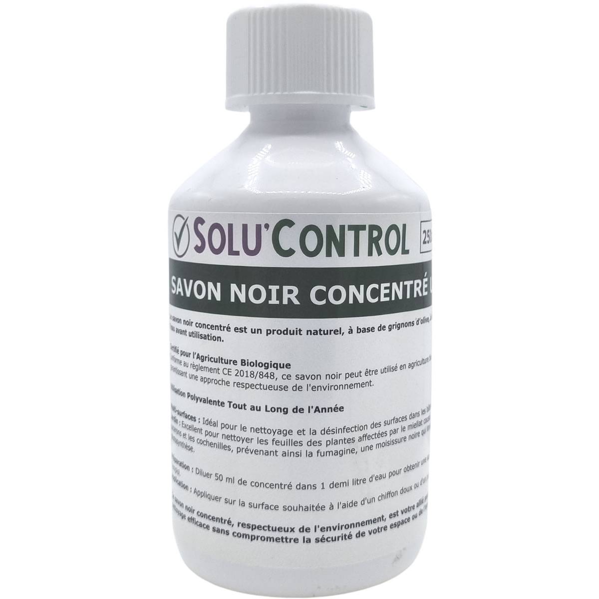 SOLU'CONTROL - Kit Savon Noir Naturel - 250ml + Pulvérisateur 2L - Nettoyant Feuilles, enlève le miellat, agit contre pucerons et cochenilles - Image 2
