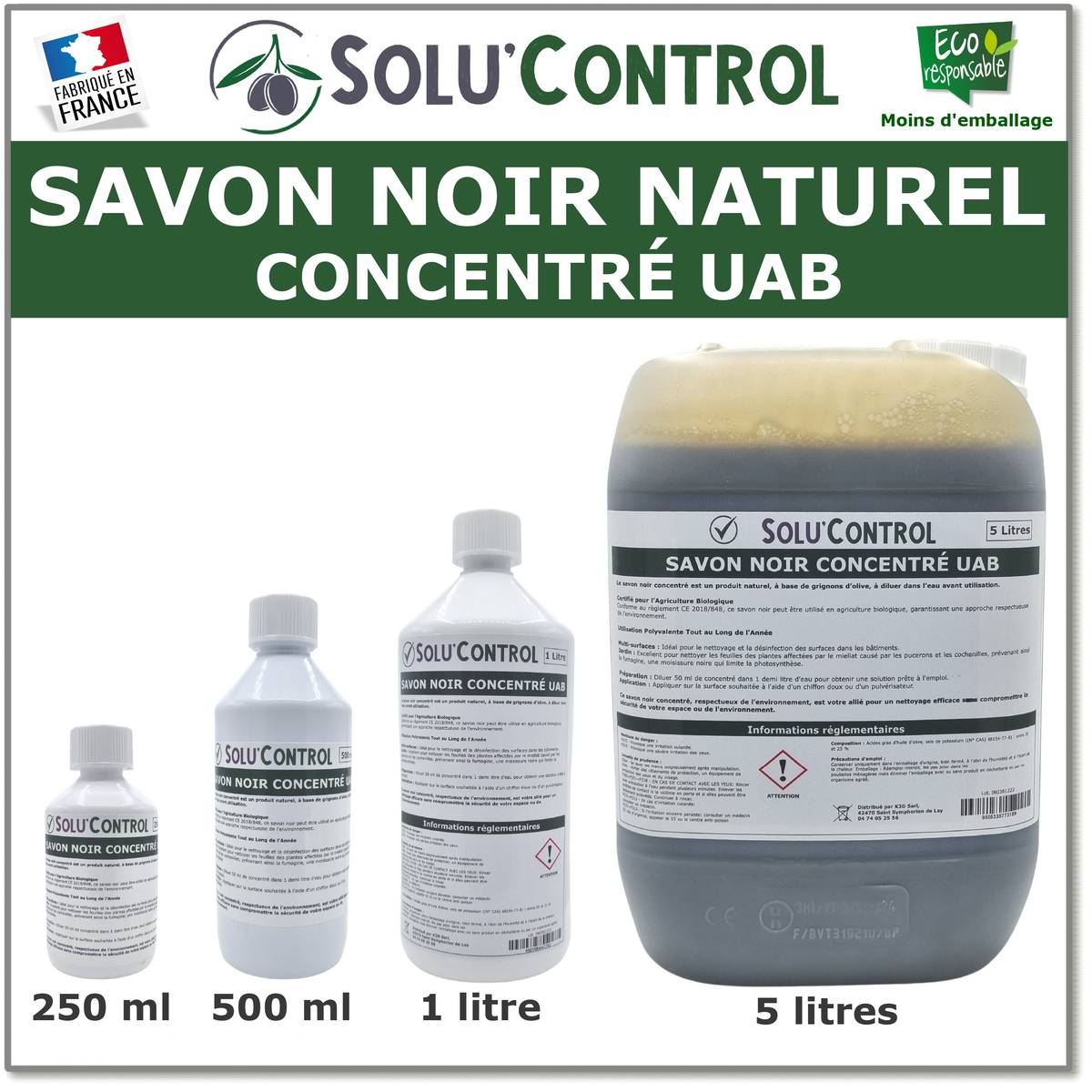 SOLU'CONTROL - Kit Savon Noir Naturel - 250ml + Pulvérisateur 2L - Nettoyant Feuilles, enlève le miellat, agit contre pucerons et cochenilles - Image 7