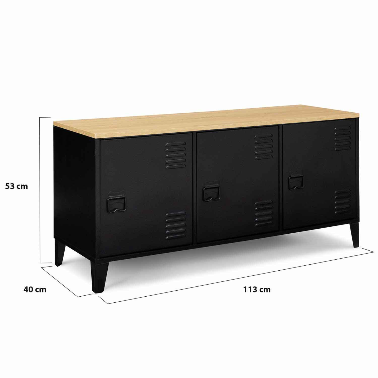 Buffet bas 113 cm ESTER 3 portes métal noir plateau bois design industriel - Image 5