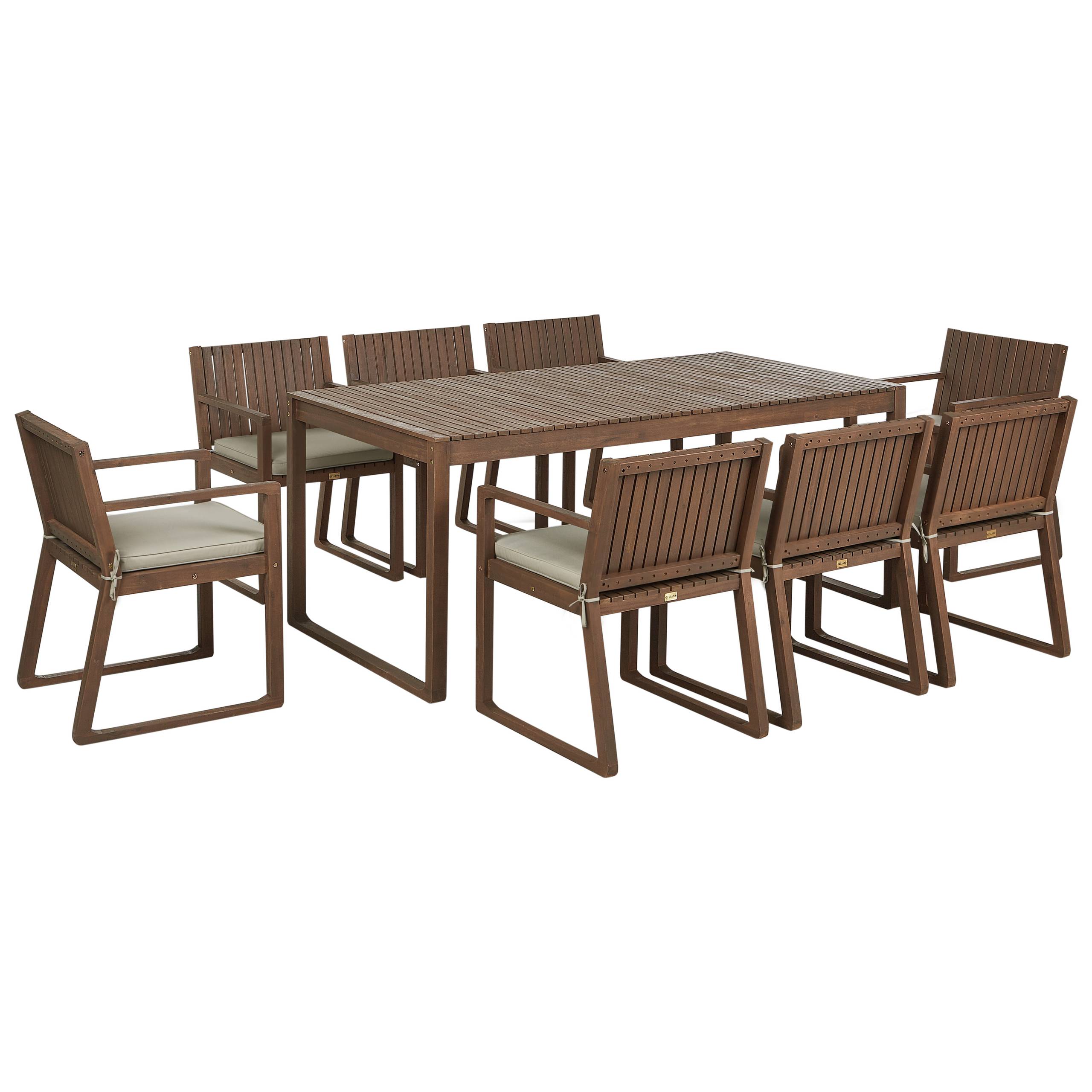 Beliani - Ensemble de Salle à Manger Extérieur Table en Bois d'Acacia Foncé 8 Chaises et Coussins Taupe Jardin Rustique - Imagen 1