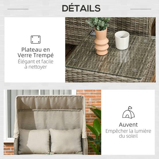 Maison Chic - Ensemble salon de jardin 3 pièces | Mobilier de jardin Kaki Résine tressée en PE 132x86x75 cm - Image 8