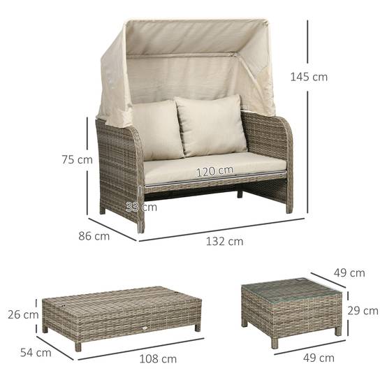 Maison Chic - Ensemble salon de jardin 3 pièces | Mobilier de jardin Kaki Résine tressée en PE 132x86x75 cm - Image 5
