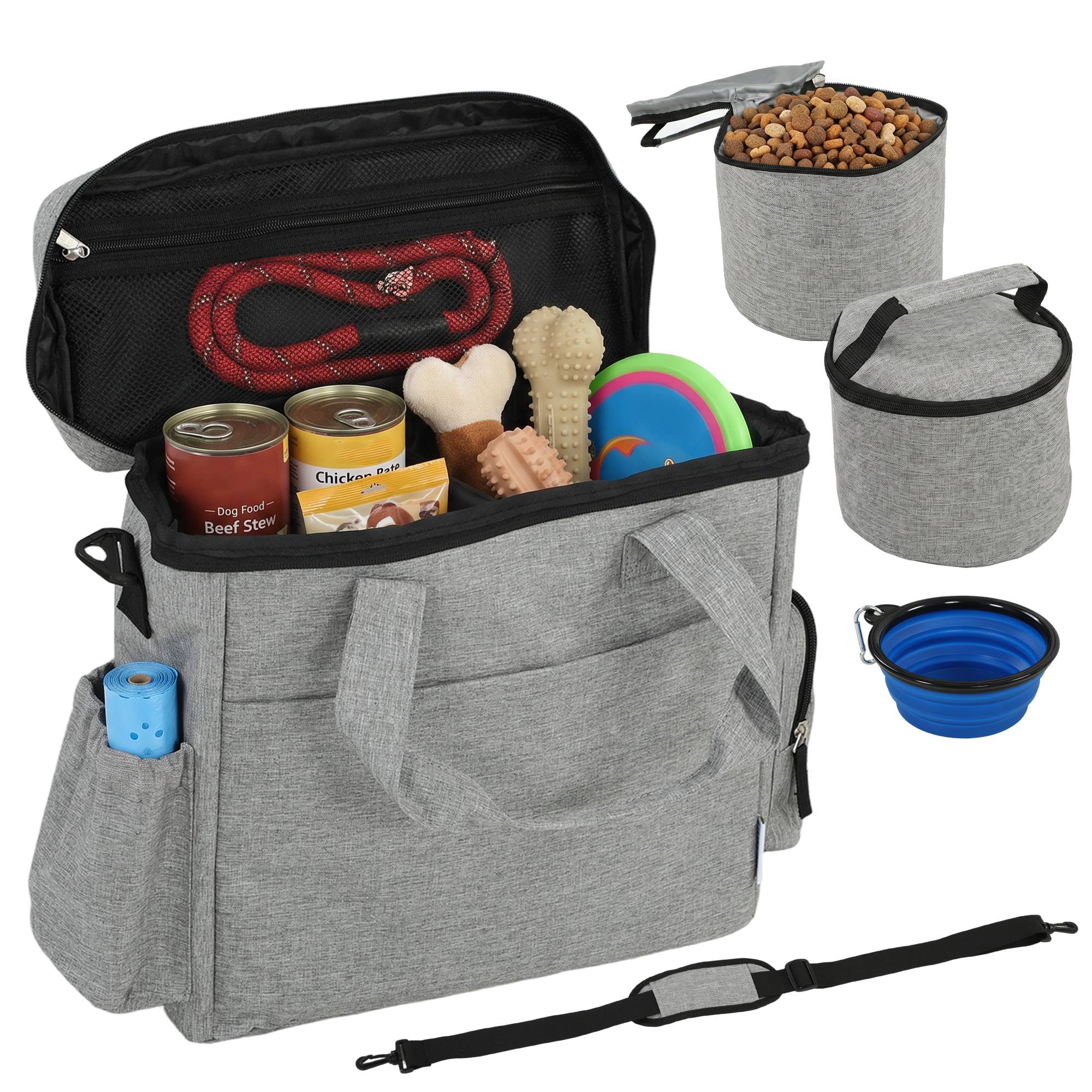 Sac transport chien tissu voyages poches multiples sacs nourriture bol gris clair - ComfortXL Outdoor Living - Image 1