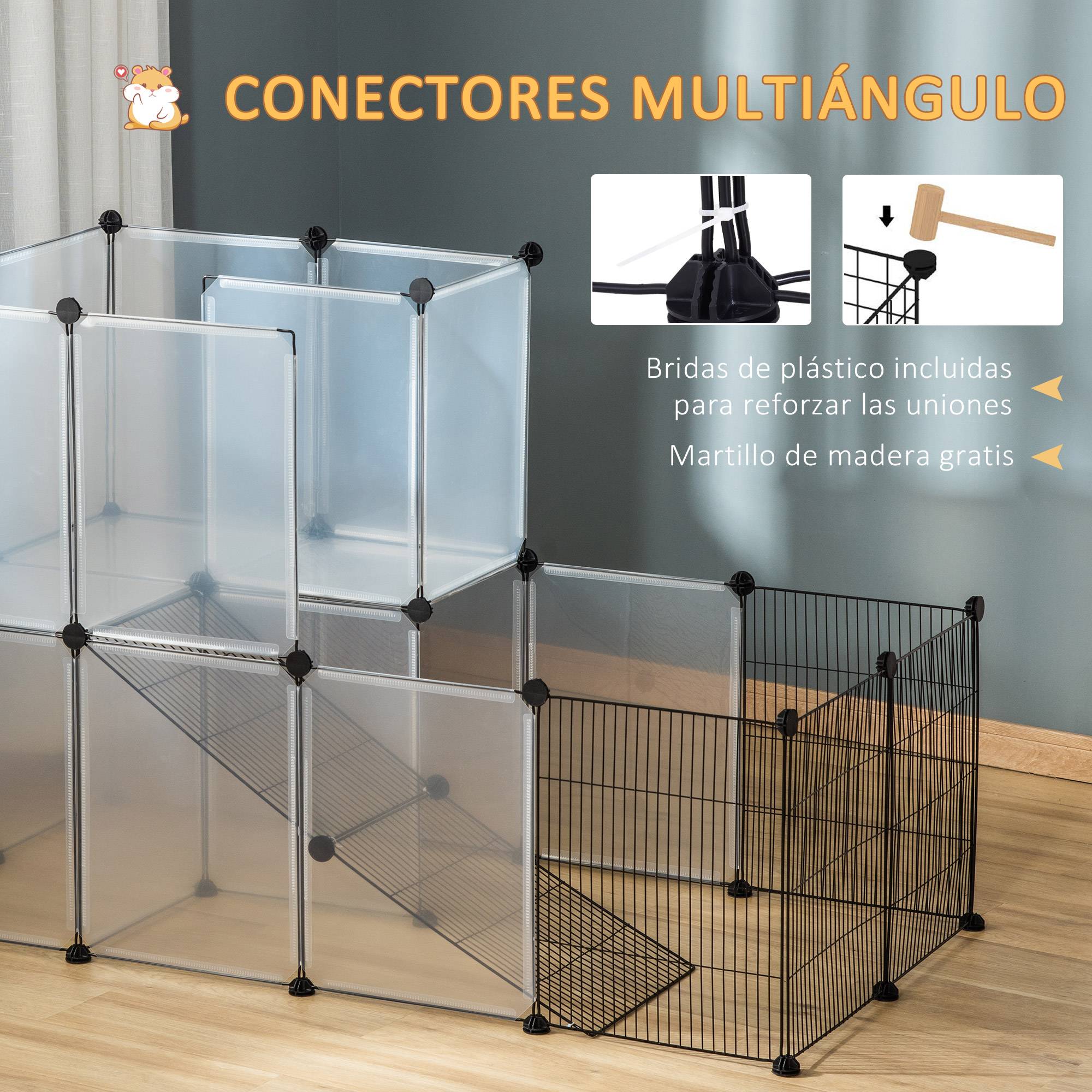 Parc pour petits animaux 27 panneaux, forme personnalisable pour cobayes, lapins et chinchillas, 140x70x90 cm, transparent - Image 9