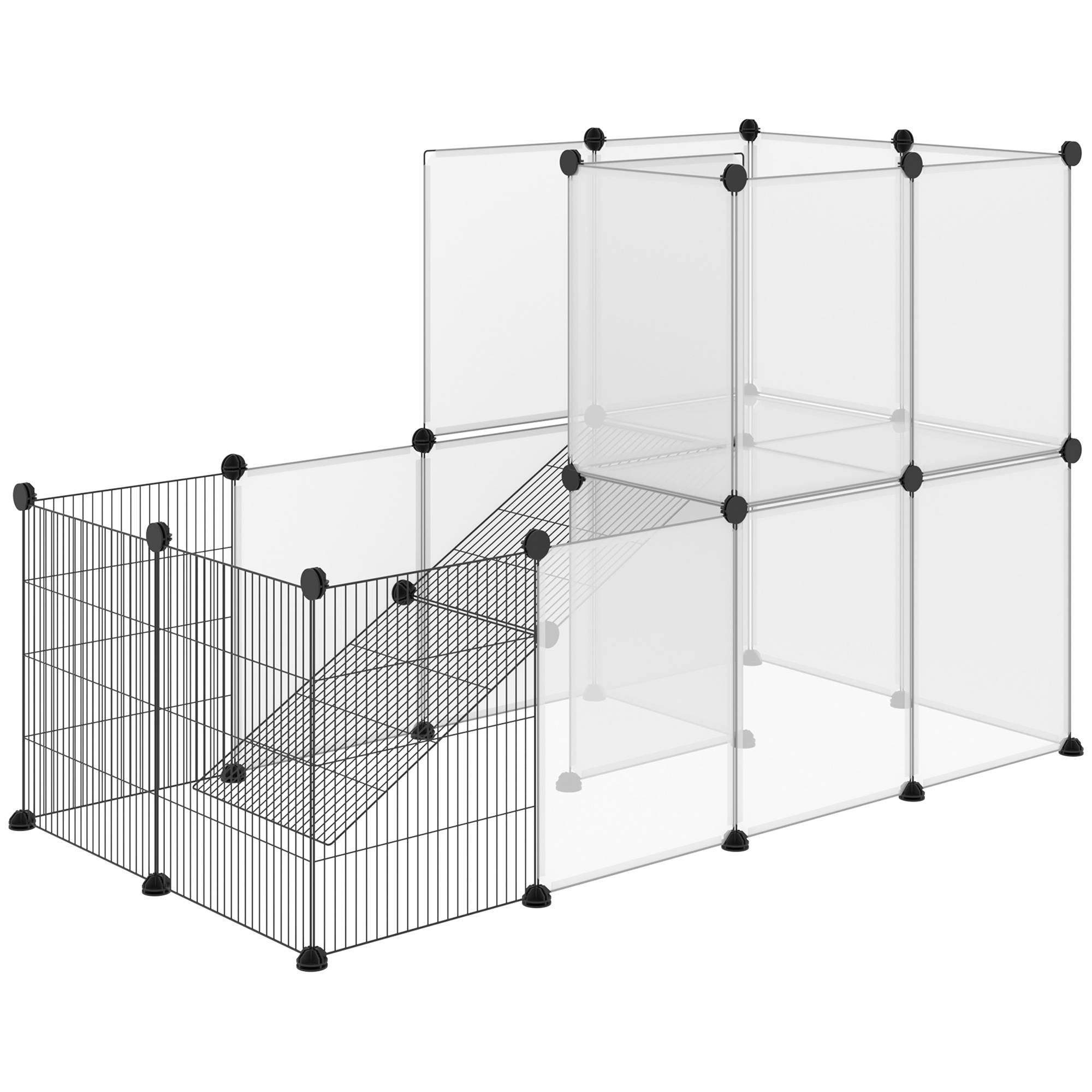 Parc pour petits animaux 27 panneaux, forme personnalisable pour cobayes, lapins et chinchillas, 140x70x90 cm, transparent - Image 2