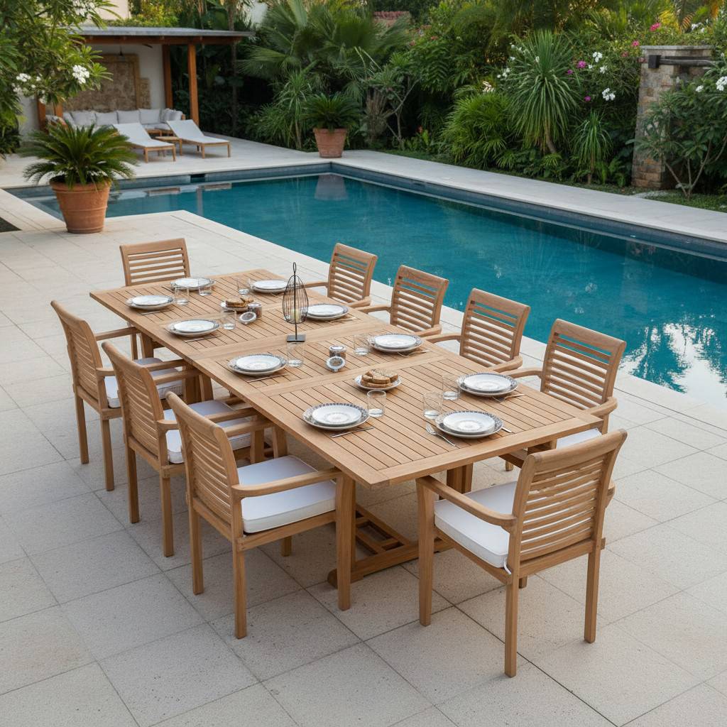 Teck'Attitude - Table extensible rectangulaire teck massif 12 places Sydney - TECK'Attitude - Imagen 2