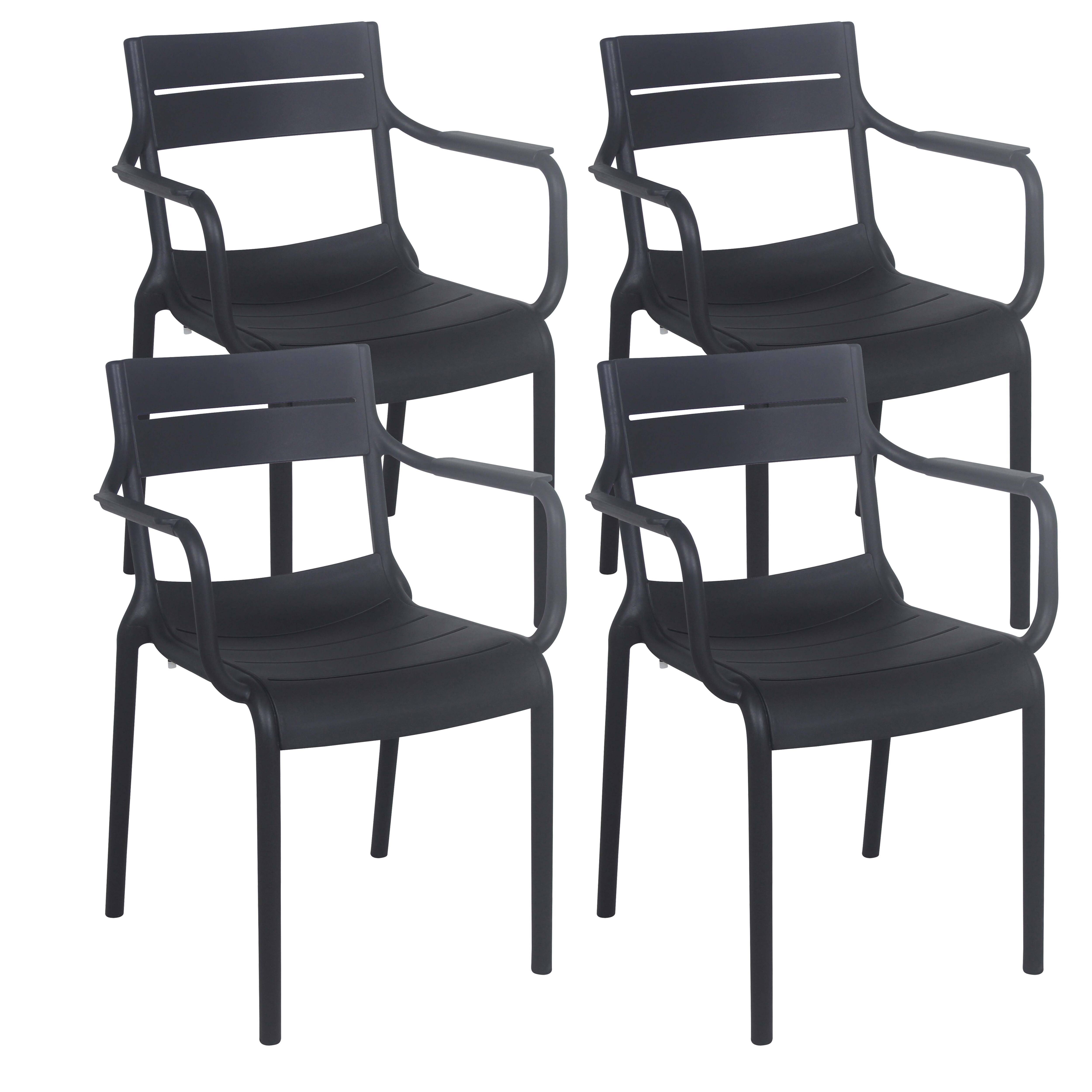 Oviala - Lot de 4 fauteuils de terrasse en plastique noir Paname - Oviala - Imagen 1