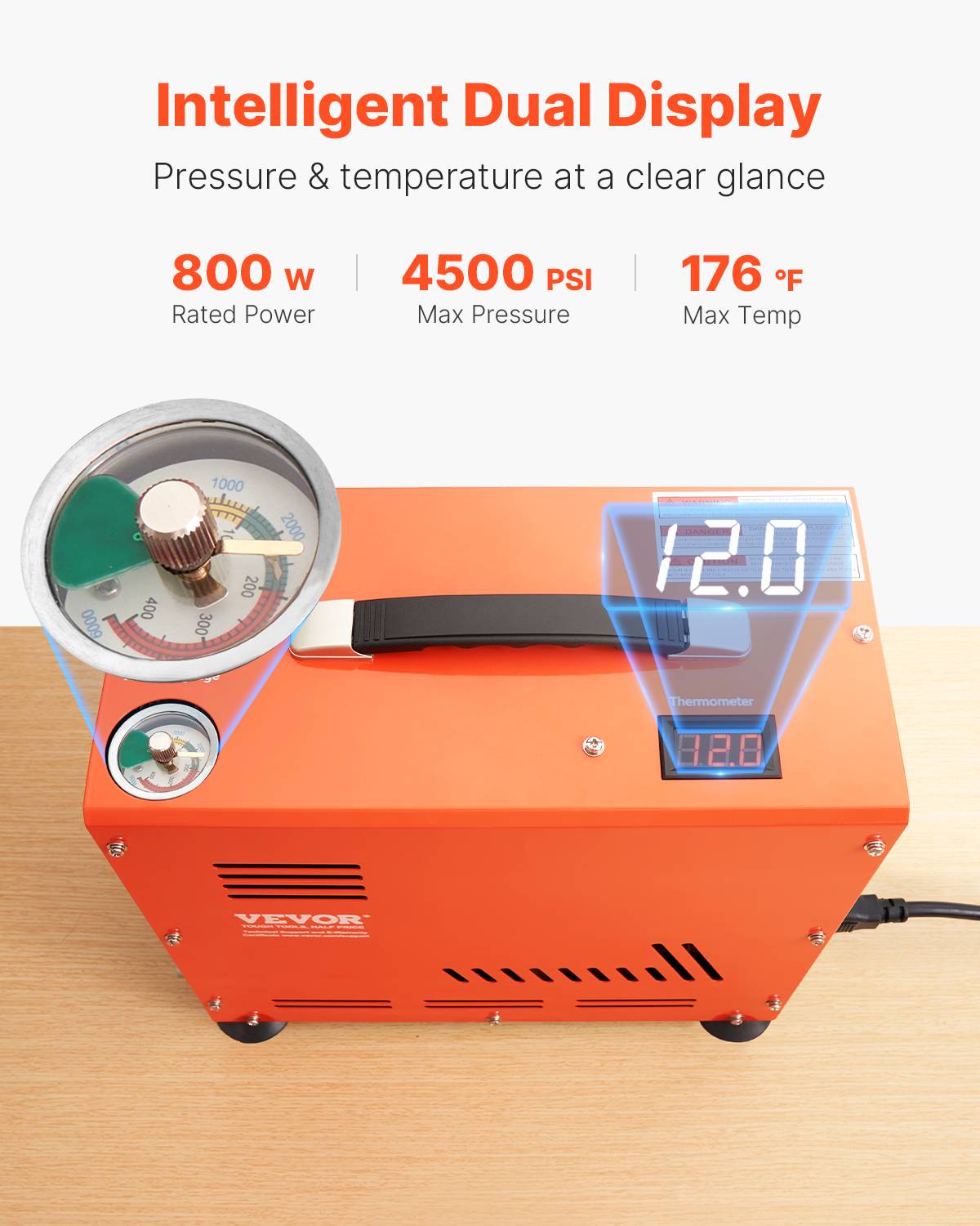 VEVOR Compresseur PCP 800W 30 MPa double cylindre, refroidissement ventilateur, arrêt automatique, sans huile pour paintball - Image 4