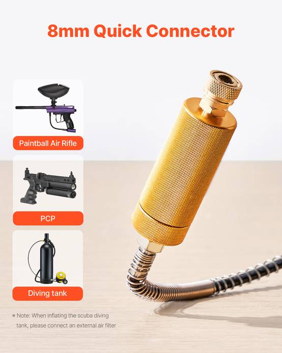 VEVOR Compresseur PCP 800W 30 MPa double cylindre, refroidissement ventilateur, arrêt automatique, sans huile pour paintball - Image 6