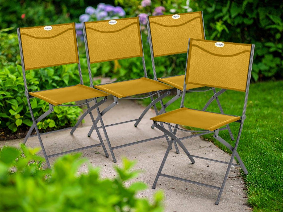 Hesperide - Lot de 4 Chaises de jardin pliante métal Modula Moutarde/Graphite - Hespéride - Imagen 2
