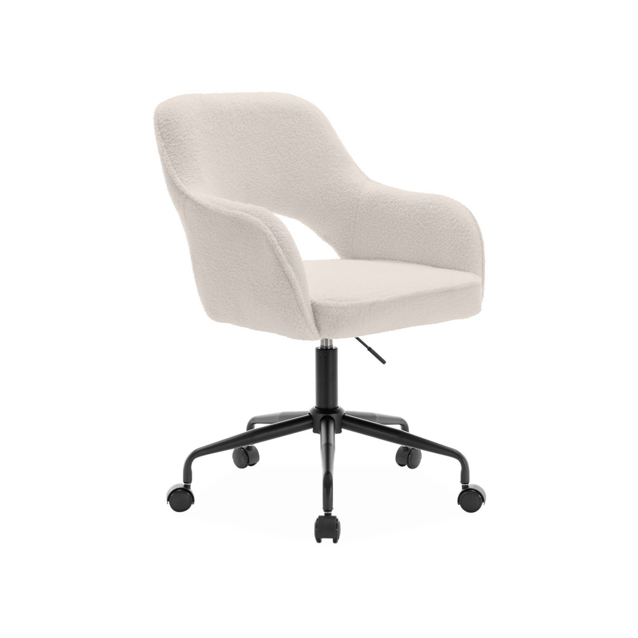 sweeek - Chaise de bureau à roulettes bouclettes blanche. Jim. L 60 x P 62 x H 89 / 99cm.  | sweeek - Image 2