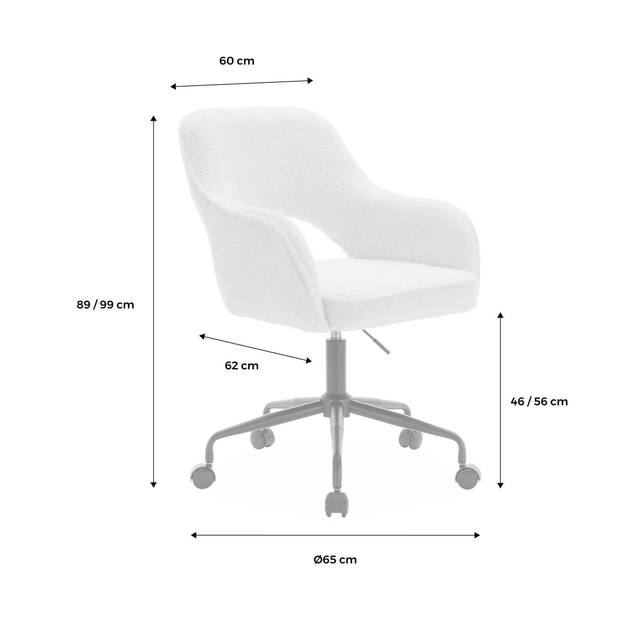 sweeek - Chaise de bureau à roulettes bouclettes blanche. Jim. L 60 x P 62 x H 89 / 99cm. | sweeek - Image 6
