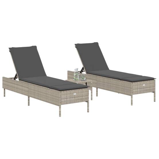 Lot Lits de Soleil Résine Gris Clair 5 Positions Matelas Anthracite Piscine – ComfortXL Outdoor Living - Image 3