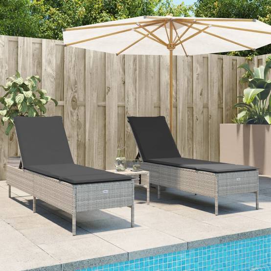 Lot Lits de Soleil Résine Gris Clair 5 Positions Matelas Anthracite Piscine – ComfortXL Outdoor Living - Image 1