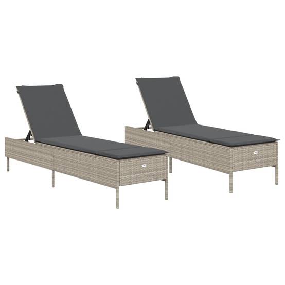 Lot Lits de Soleil Résine Gris Clair 5 Positions Matelas Anthracite Piscine – ComfortXL Outdoor Living - Image 2