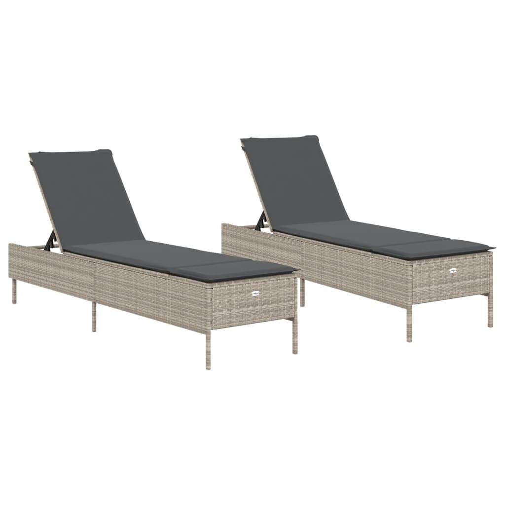 Lot Lits de Soleil Résine Gris Clair 5 Positions Matelas Anthracite Piscine – ComfortXL Outdoor Living - Image 2
