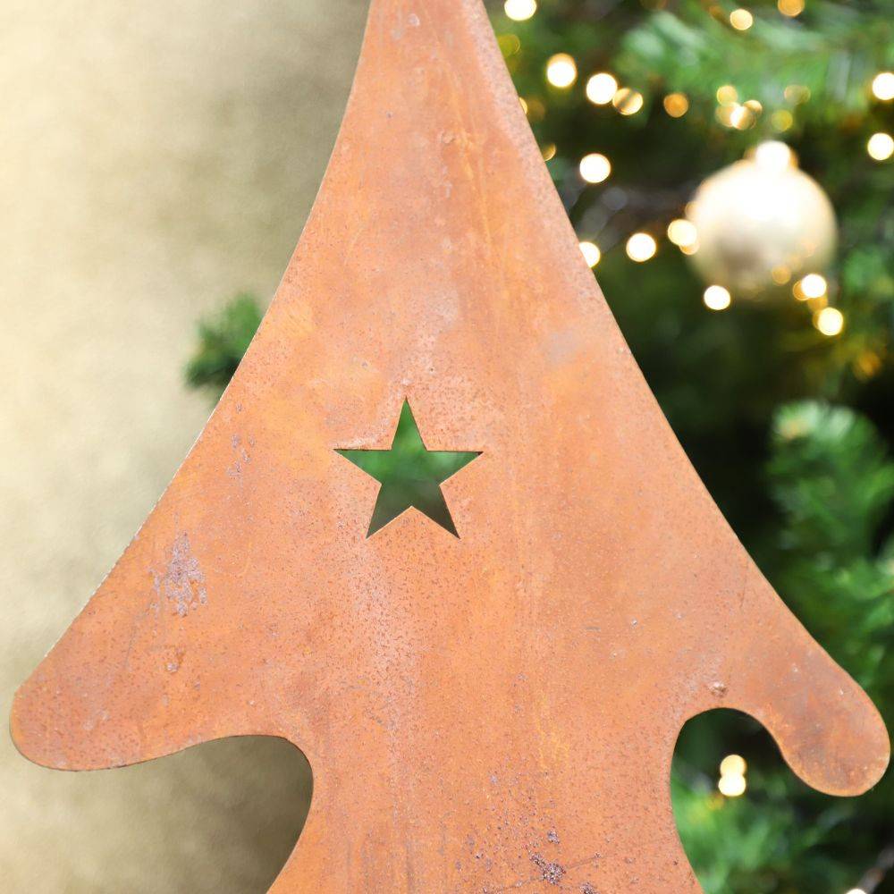 Sapin de Noël décoratif jardin extérieur métal rouillé marron 100cm Chemin de campagne - Image 4