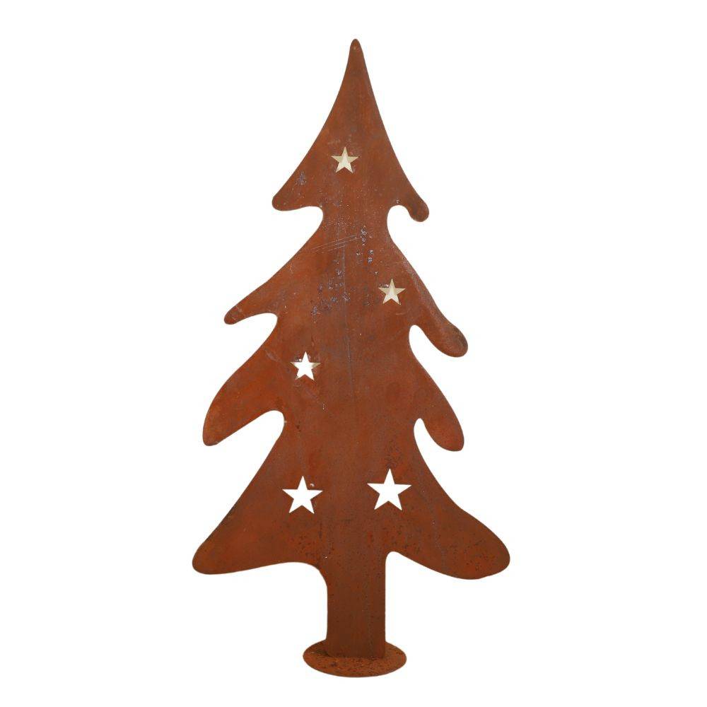 Sapin de Noël décoratif jardin extérieur métal rouillé marron 100cm Chemin de campagne - Image 1