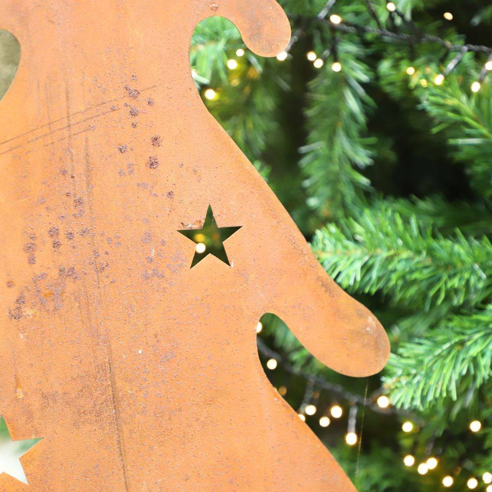 Sapin de Noël décoratif jardin extérieur métal rouillé marron 100cm Chemin de campagne - Image 3