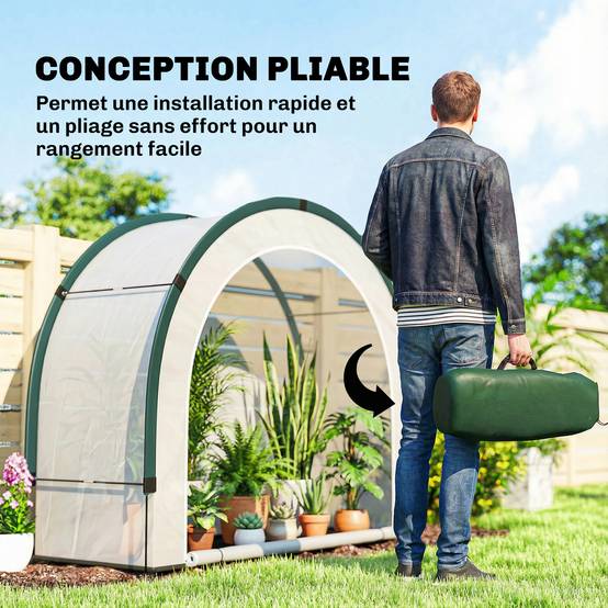Serre de jardin pliable en PE et fibre de verre vert 200 x 80 x 164 cm - PANGIVO - Image 6