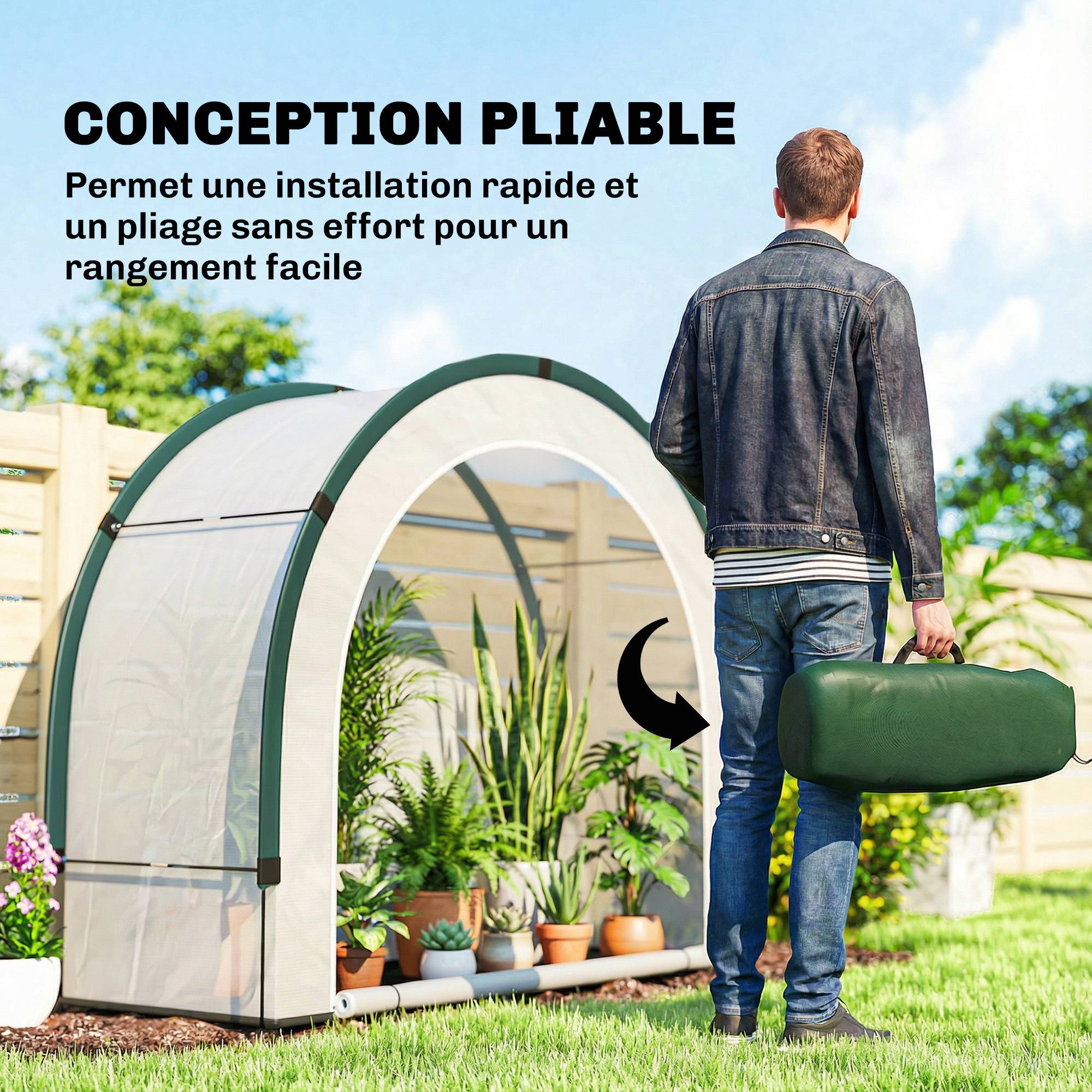 Serre de jardin pliable en PE et fibre de verre vert 200 x 80 x 164 cm - PANGIVO - Image 6