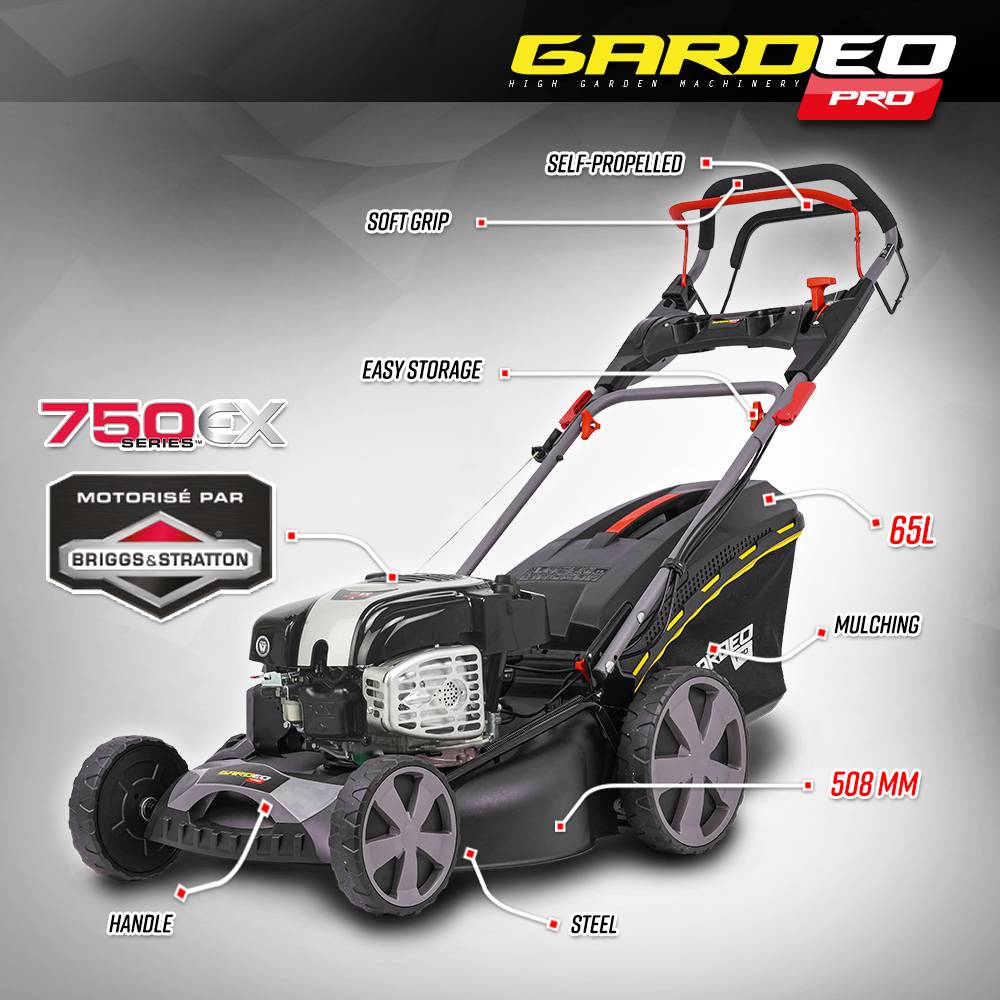 Gardeo Pro - Tondeuse thermique tractée 161CC avec moteur Briggs and Stratton, mulching et éjection latérale - Gardeo Pro