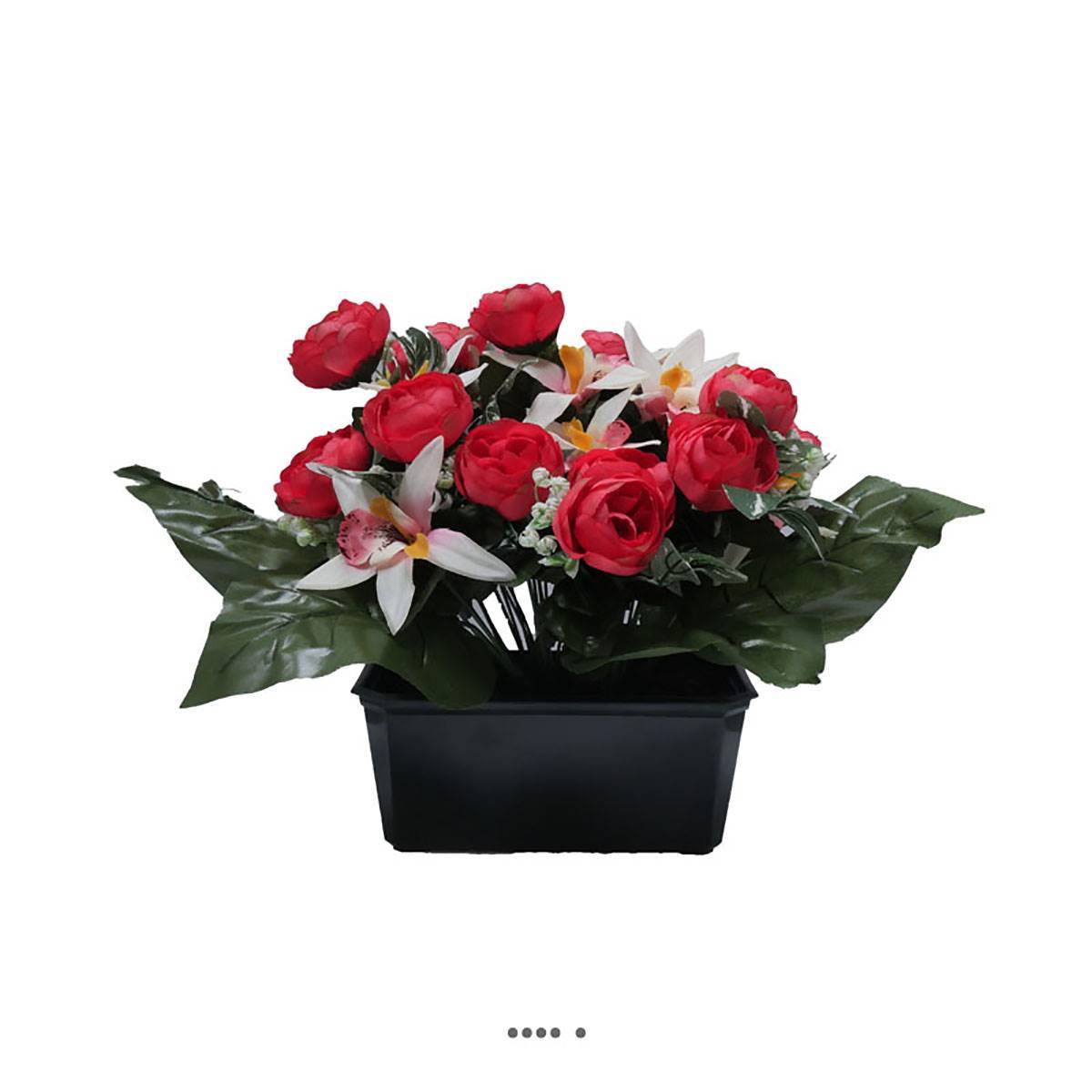 Artificielles - Jardinière fleurs artificielles cimetière renoncules et orchidées H 30 cm L 40 cm fushia - couleur: Rose fushia 730 - Imagen 1