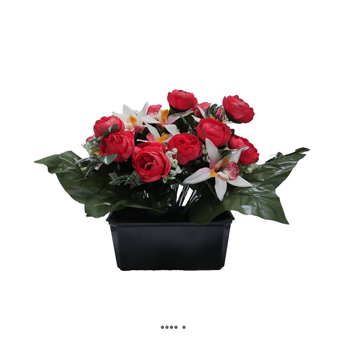 Artificielles - Jardinière fleurs artificielles cimetière renoncules et orchidées H 30 cm L 40 cm fushia - couleur: Rose fushia 730 - Imagen 2