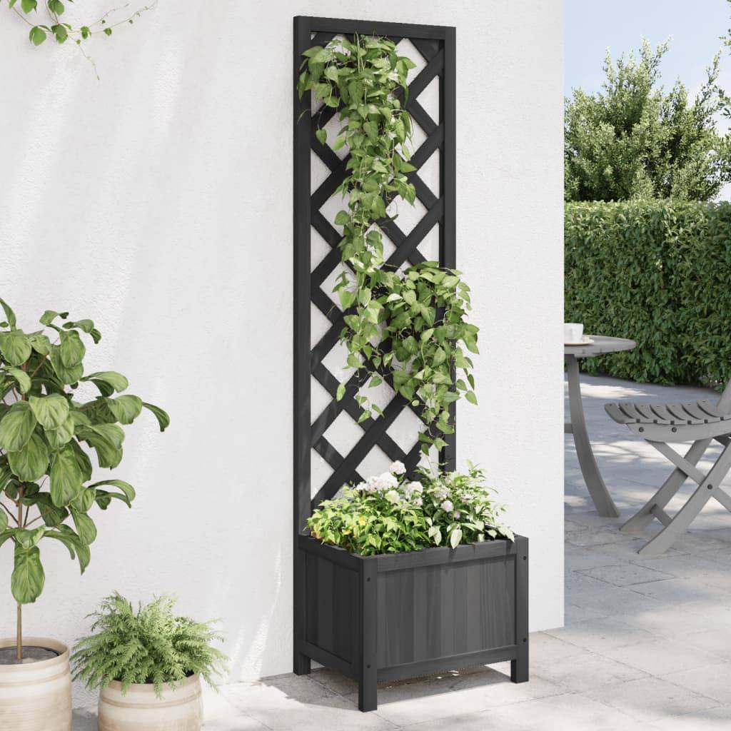 Jardinière avec treillis bois de sapin noir 40 x 30 x 135 cm - PANGIVO - Image 1