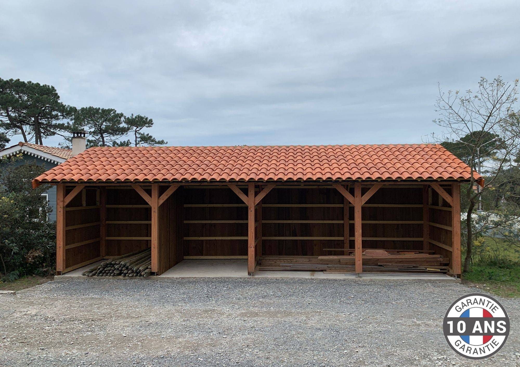 Cpbf Charpentes - Carport une pente 400cmx1250cm, bois DOUGLAS Français (Charpente en bois-auvent-abri voiture) 50 m². Garantie 10 ans