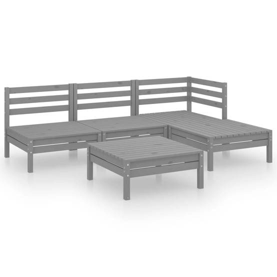 Salon de Jardin 5 Pièces Style Palette en Bois de Pin Massif Gris, Modulable avec Repose-pieds – ComfortXL Outdoor Living - Image 2