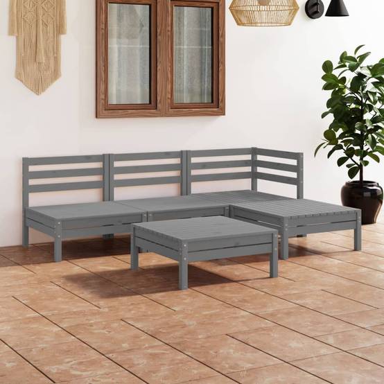Salon de Jardin 5 Pièces Style Palette en Bois de Pin Massif Gris, Modulable avec Repose-pieds – ComfortXL Outdoor Living - Image 1