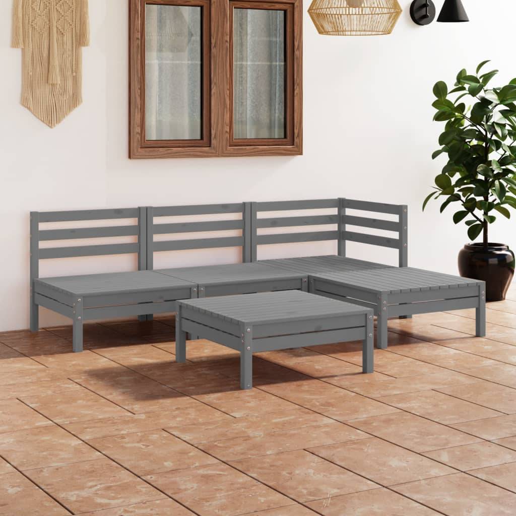 Salon de Jardin 5 Pièces Style Palette en Bois de Pin Massif Gris, Modulable avec Repose-pieds – ComfortXL Outdoor Living - Image 1