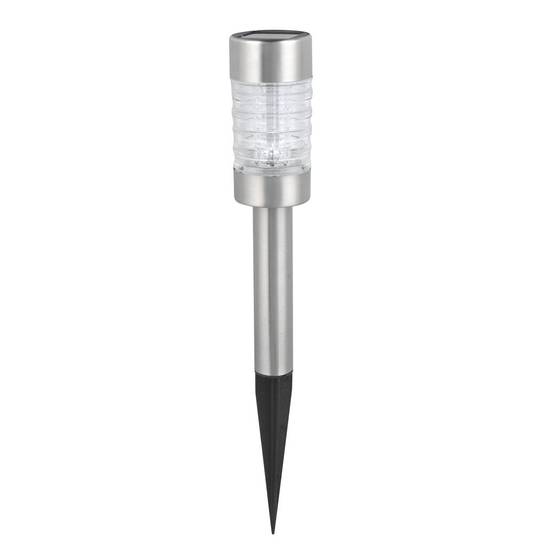 Balise solaire inox 42 cm, verre rainuré, halo lumineux ao sol, à planter ou poser, design moderne - Image 1
