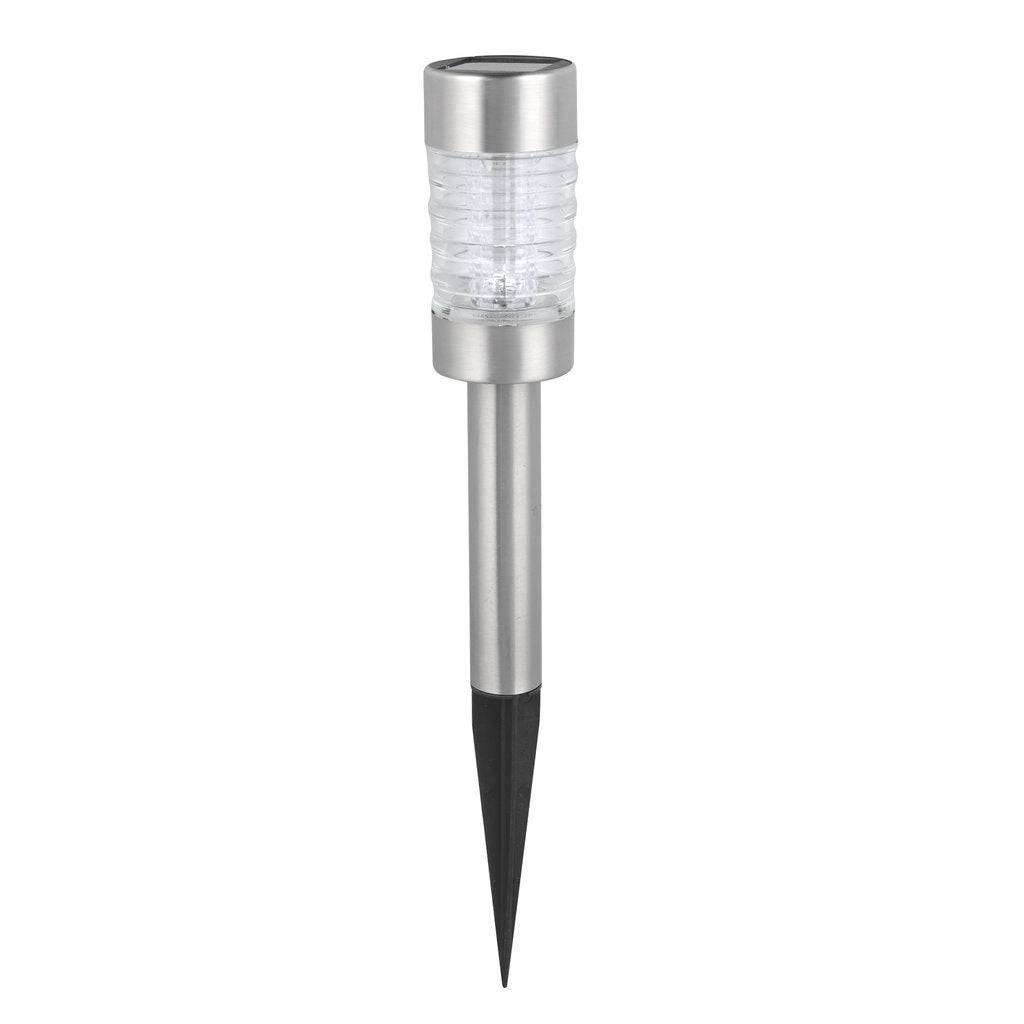Balise solaire inox 42 cm, verre rainuré, halo lumineux ao sol, à planter ou poser, design moderne - Image 1