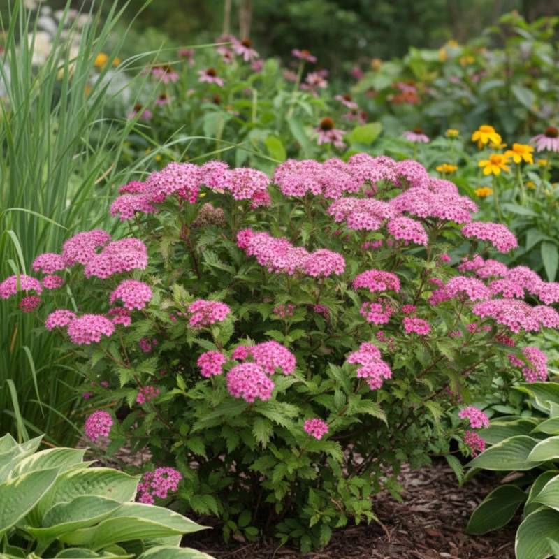 Spirée du Japon Crispa, Spiraea à fleurs Rose - feuillage Caduc - Pot de 7,5L - 60/80 cm-  hauteur à maturité De 0,50 m à 1,00 m - Imagen 3