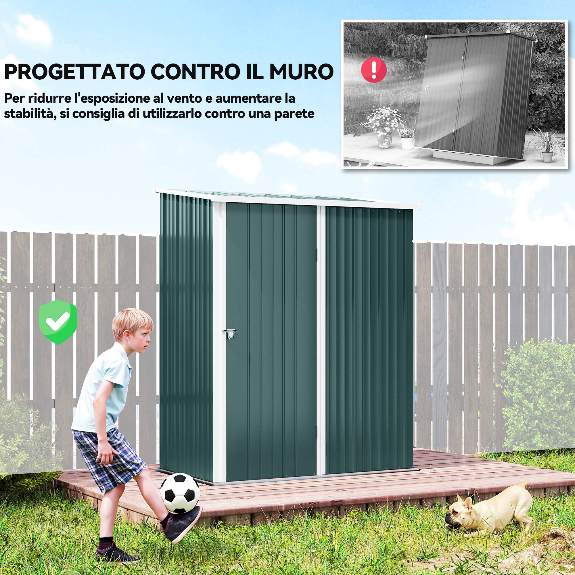 Armoire de jardin métal rangement outillage extérieur toit incliné 161x94x196cm vert - ComfortXL Outdoor Living - Image 8