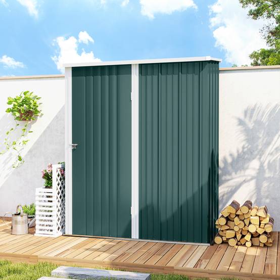 Armoire de jardin métal rangement outillage extérieur toit incliné 161x94x196cm vert - ComfortXL Outdoor Living - Image 10
